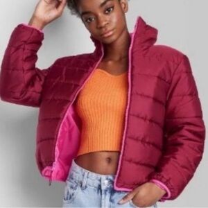 Wild Fable Maroon and Pink Puffer Jacket